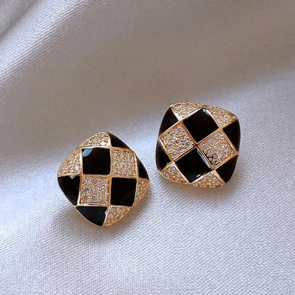 Black Gold Grid Stud Earrings - Diane Jewelry