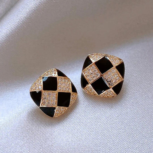 Black Gold Grid Stud Earrings - Diane Jewelry