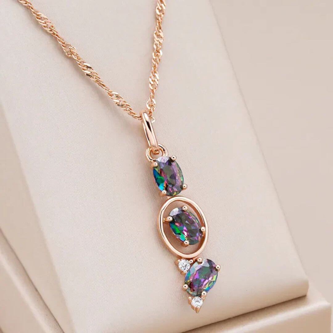 Iridescent Crystal Drop Pendant Necklace - Diane Jewelry