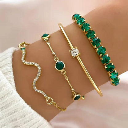 Gold Emerald Stackable Bracelet Set - Diane Jewelry