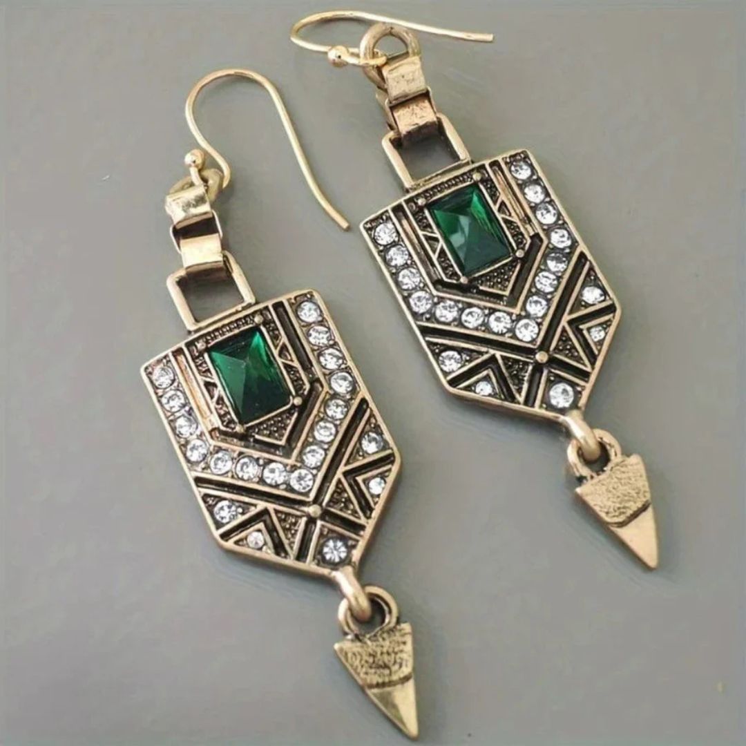 Vintage Geometric Emerald Drop Earrings - Diane Jewelry