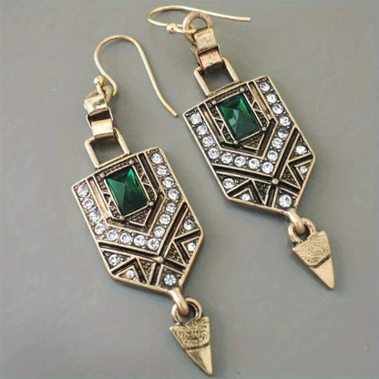 Vintage Geometric Emerald Drop Earrings - Diane Jewelry