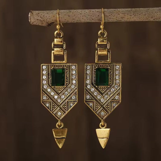 Vintage Geometric Emerald Drop Earrings - Diane Jewelry