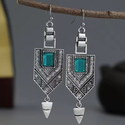 Vintage Geometric Emerald Drop Earrings - Diane Jewelry