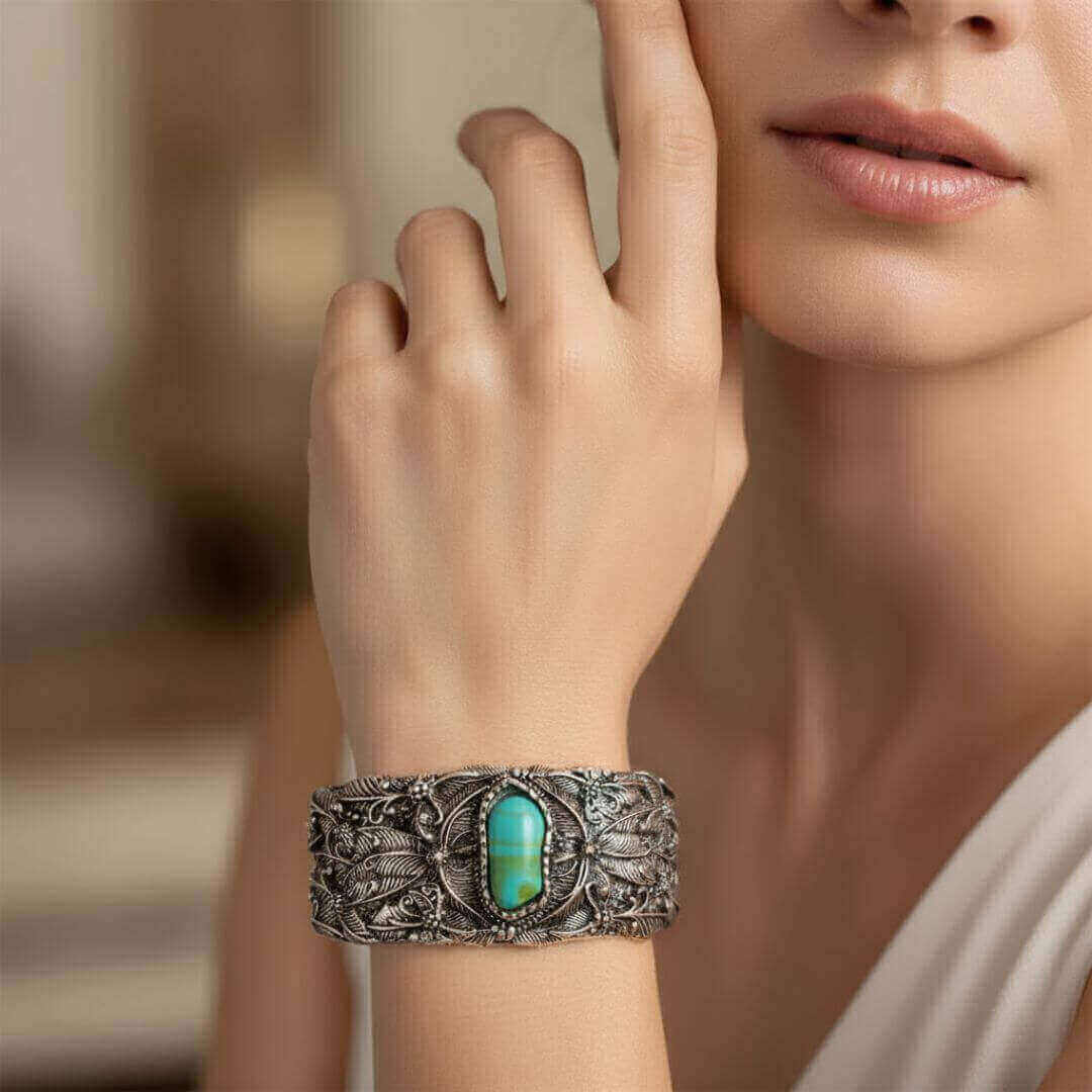 Turquoise Filigree Silver Cuff Bracelet Emma & Noah Jewelry