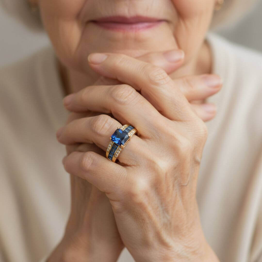 Blue Sapphire Gold Cocktail Ring Emma & Noah Jewelry