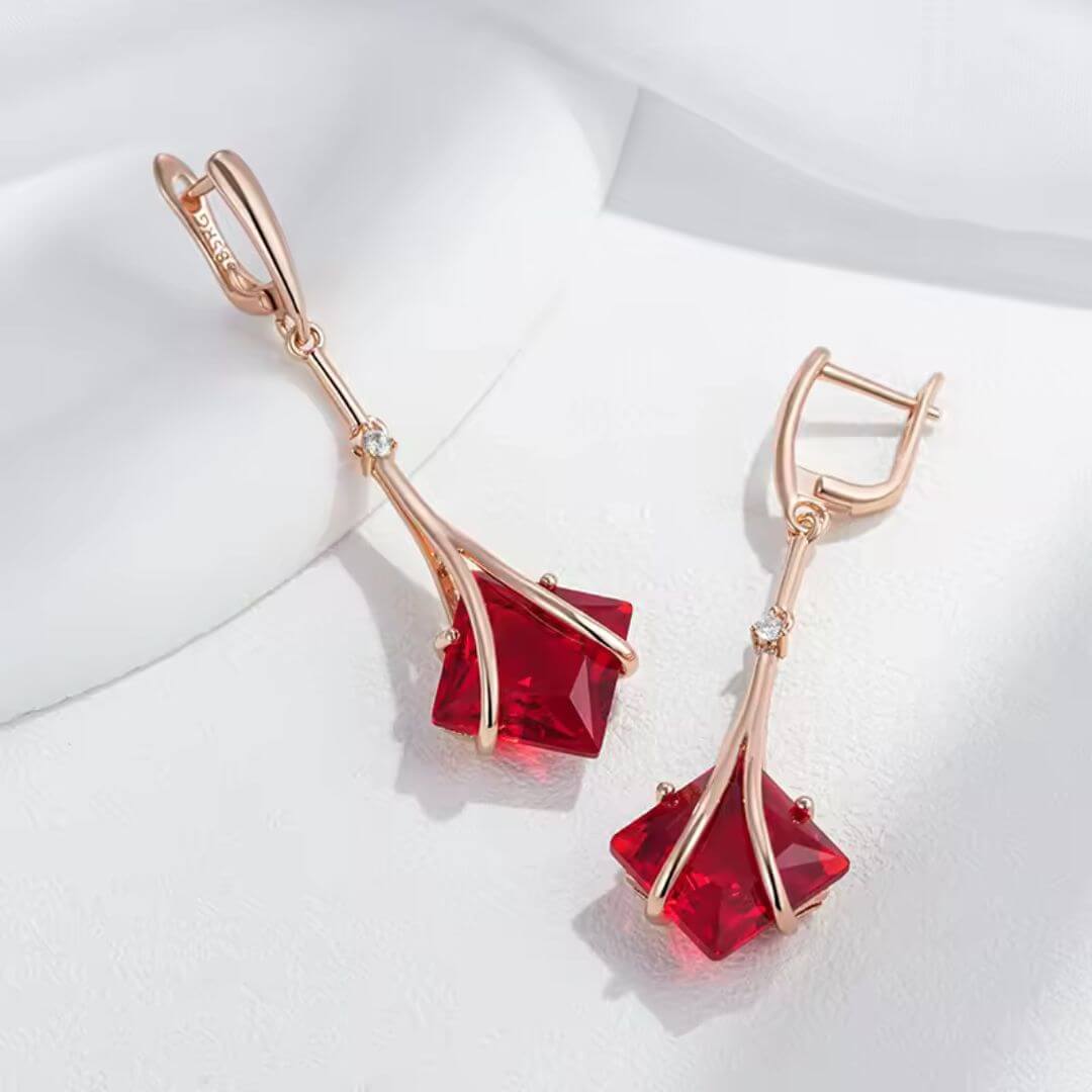 Red Gem Rose Gold Earrings - Diane Jewelry