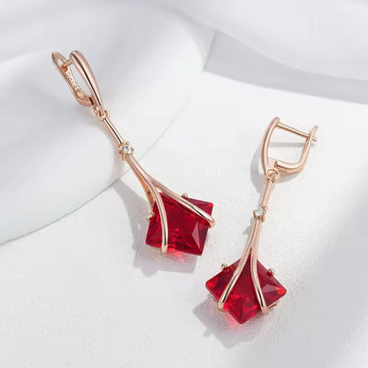 Red Gem Rose Gold Earrings - Diane Jewelry