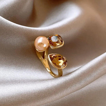 Gold Ring With Pearl Gemstones - Diane Jewelry