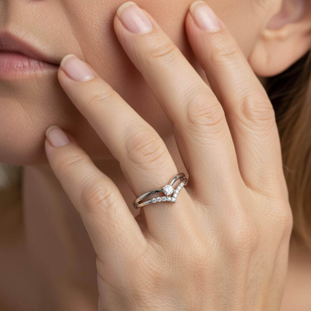 Chevron Cut Silver Engagement Ring Emma & Noah Jewelry