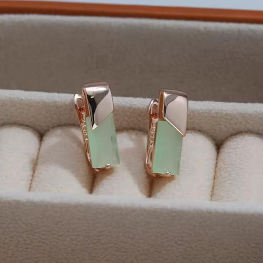 Green Stone Rose Gold Earrings - Diane Jewelry