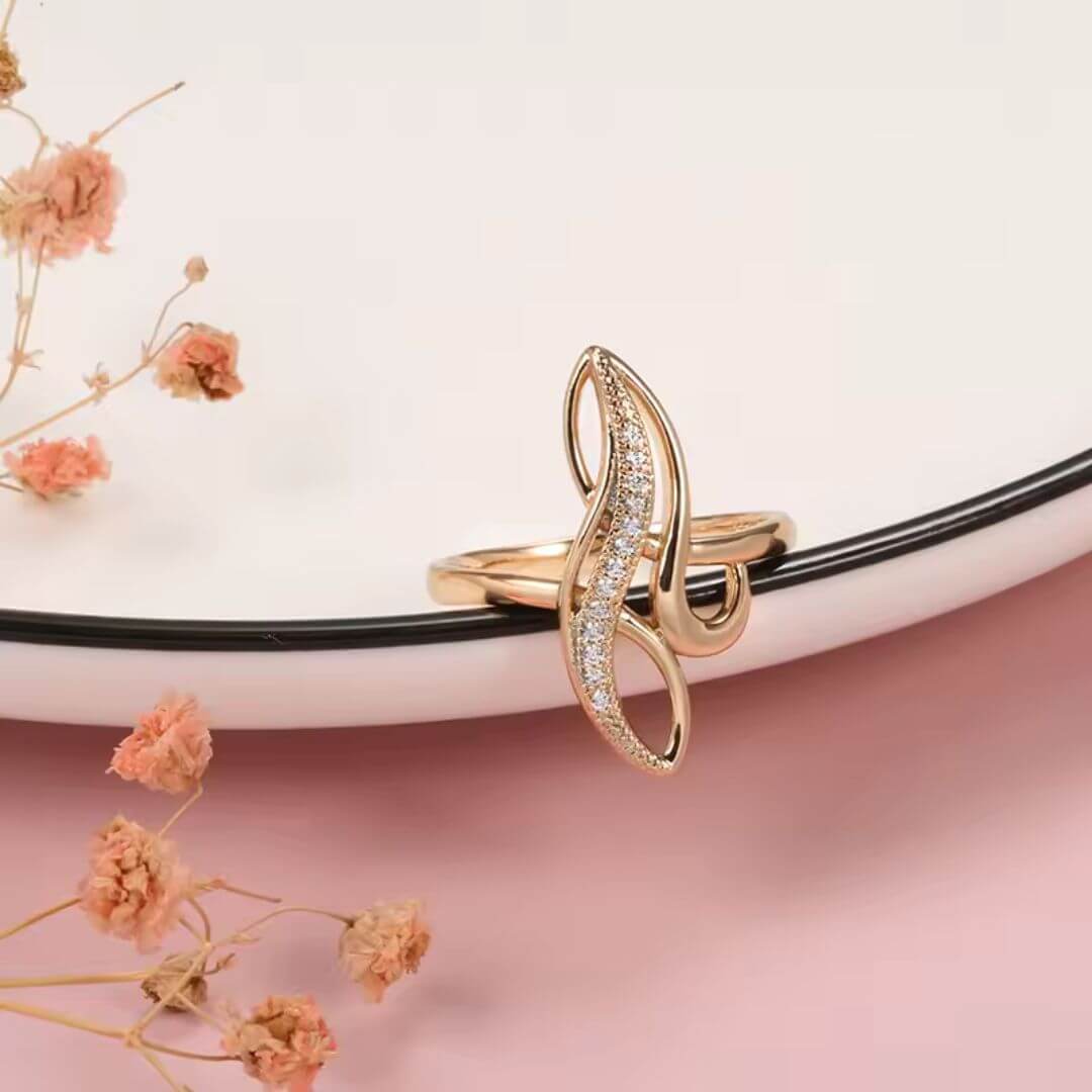 Rose Gold Swirl Crystal Ring - Diane Jewelry