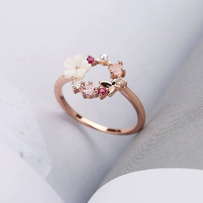 Rose Gold Floral Butterfly Ring - Diane Jewelry