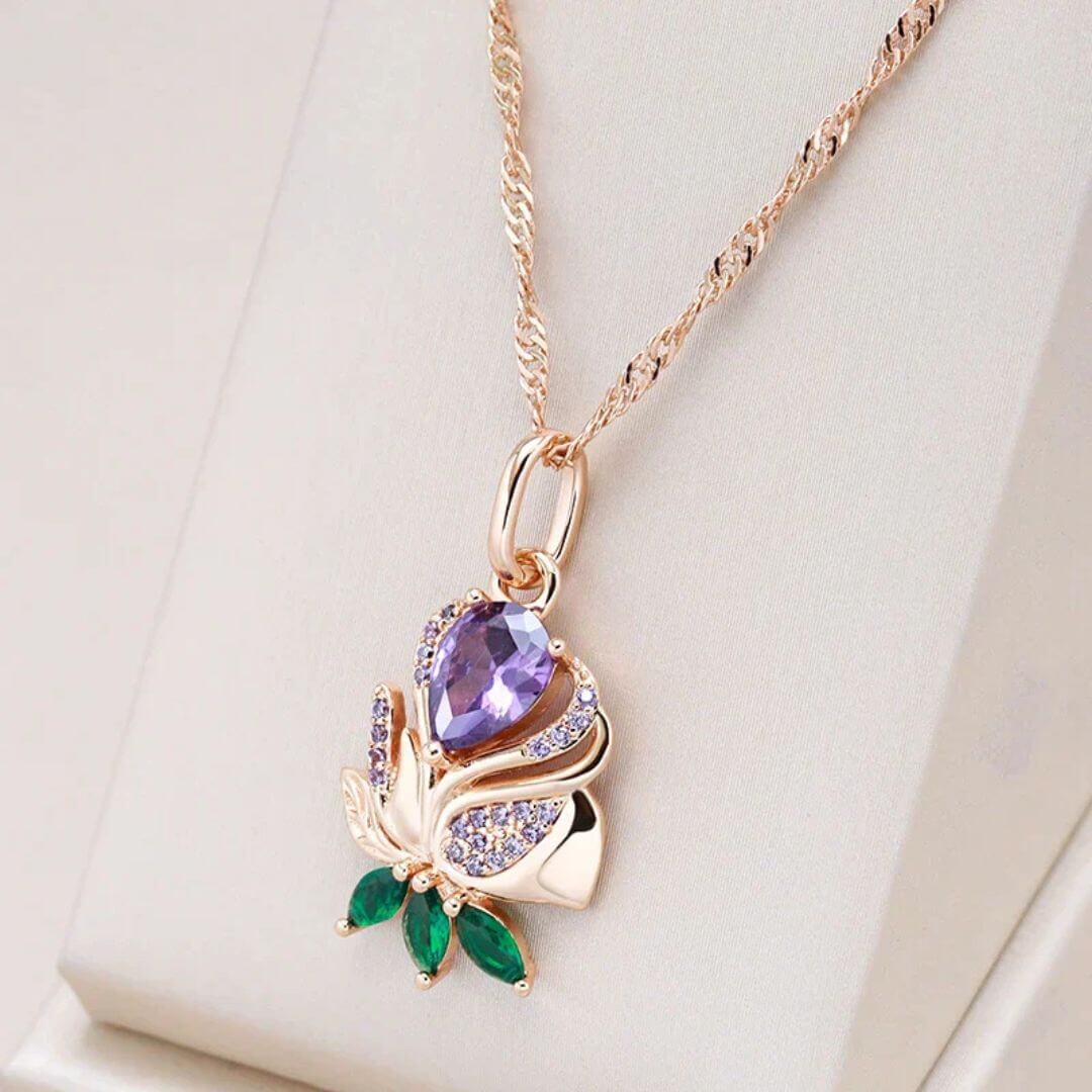 Rose Gold Floral Pendant Necklace - Diane Jewelry