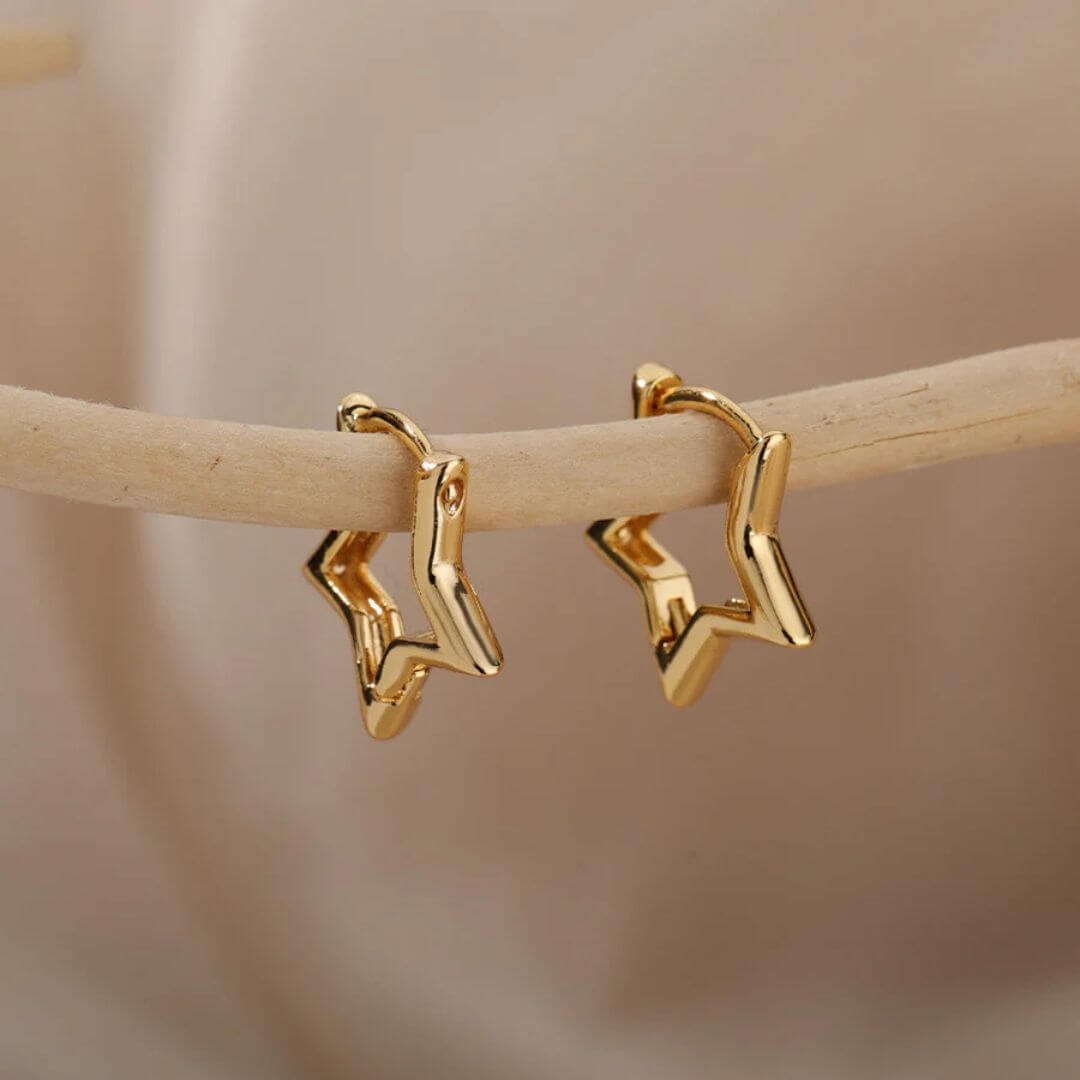 Gold Star Shaped Hoop Earrings - Diane Jewelry