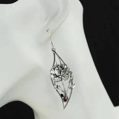 Silver Floral Gemstone Drop Earrings - Diane Jewelry