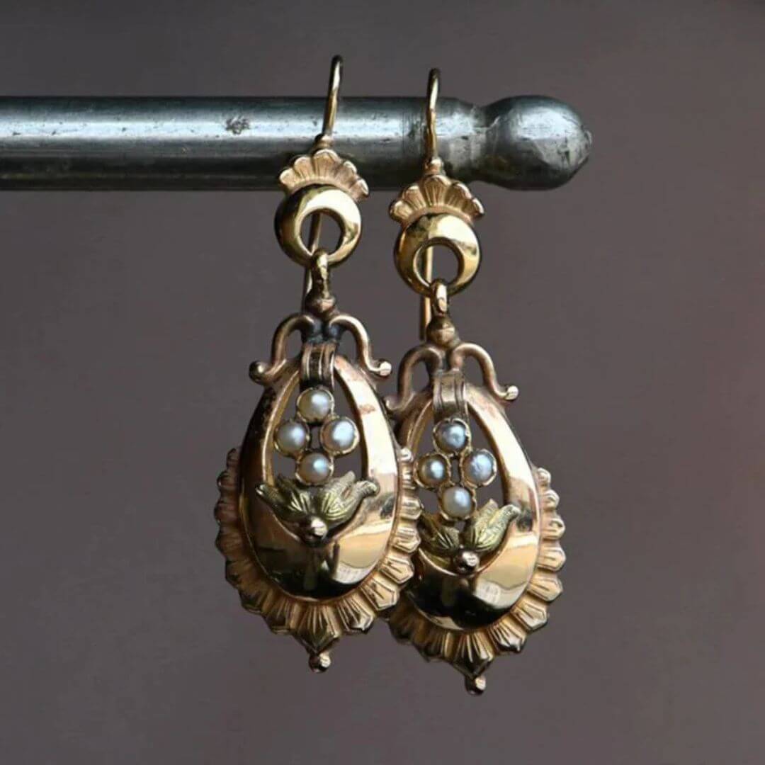 Vintage Gold Pearl Drop Earrings - Diane Jewelry