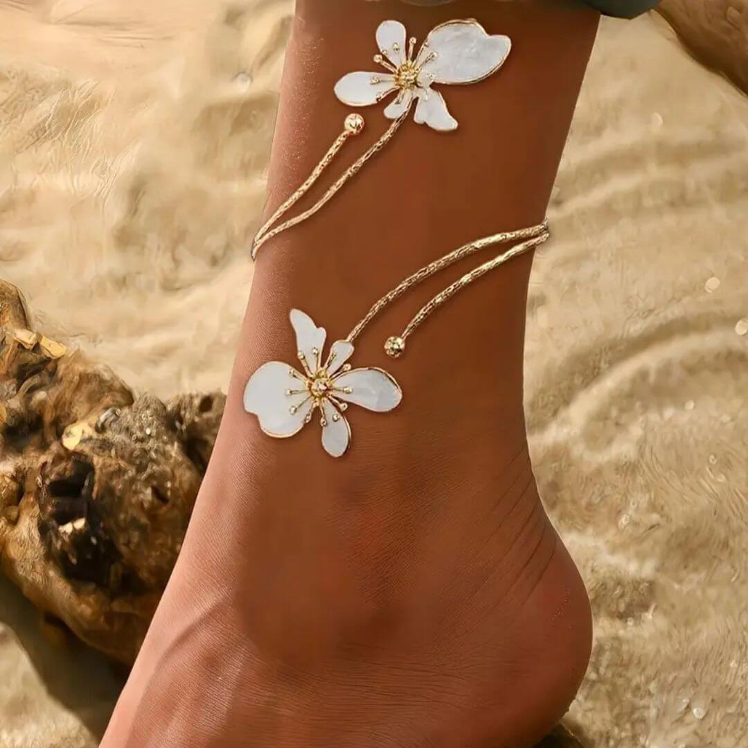 Gold Butterfly Flower Anklet - Diane Jewelry