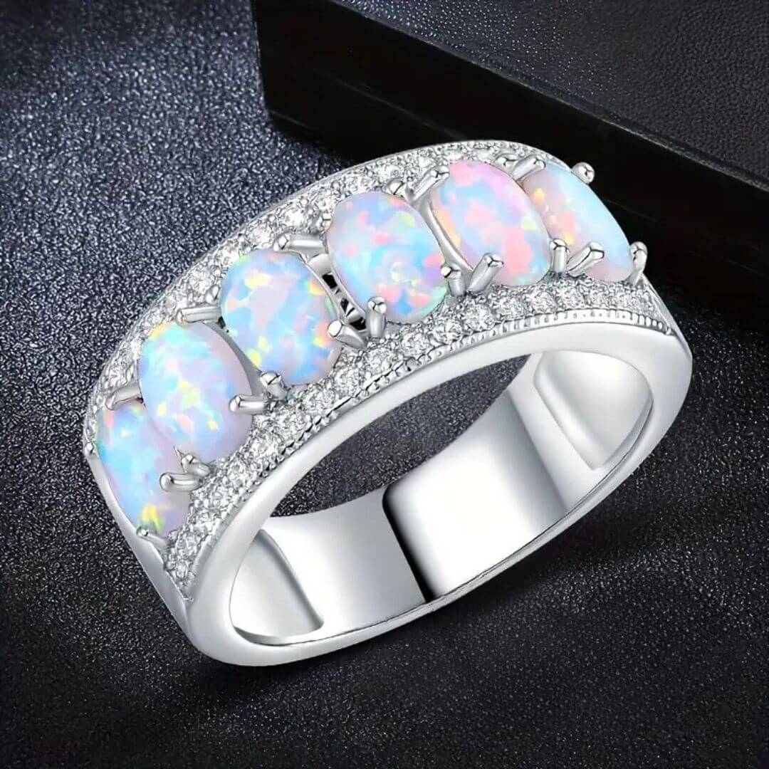 Opal Engagement Ring Silver - Diane Jewelry