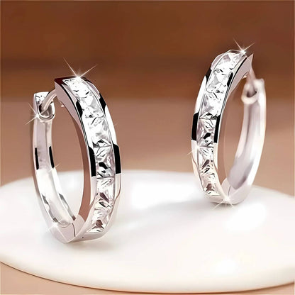 Silver Hoop Earrings with Crystals - Diane Jewelry