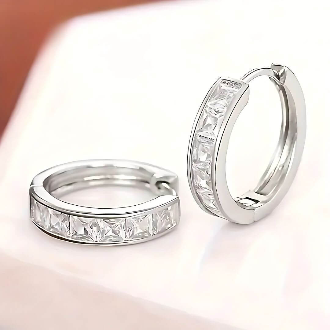 Silver Hoop Earrings with Crystals - Diane Jewelry