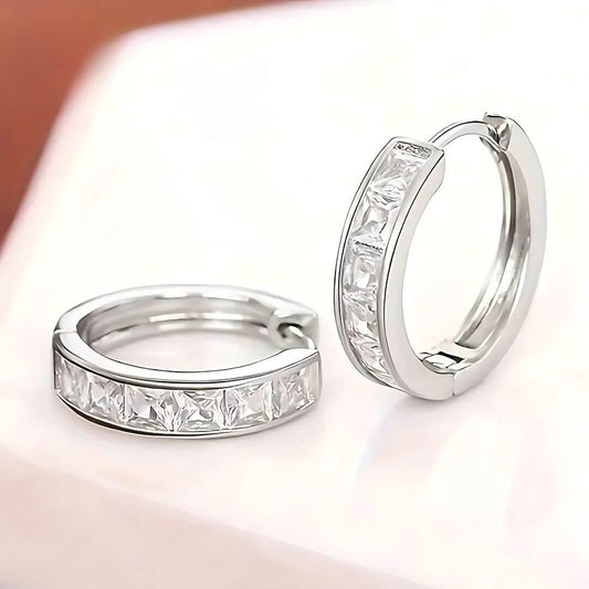 Silver Hoop Earrings with Crystals - Diane Jewelry