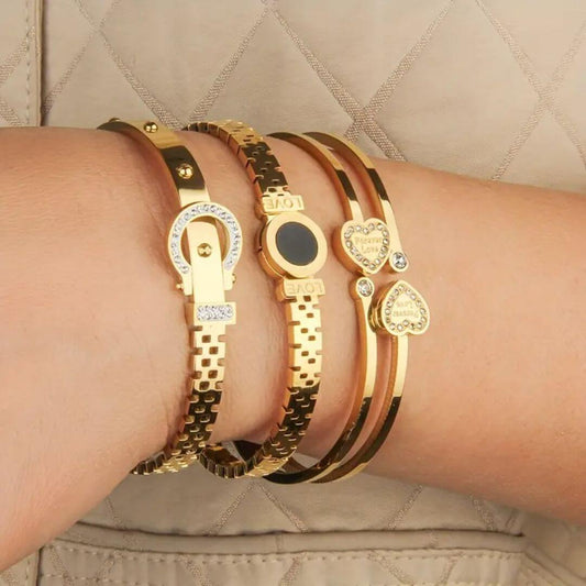Gold Love Charm Bracelet Set - Diane Jewelry