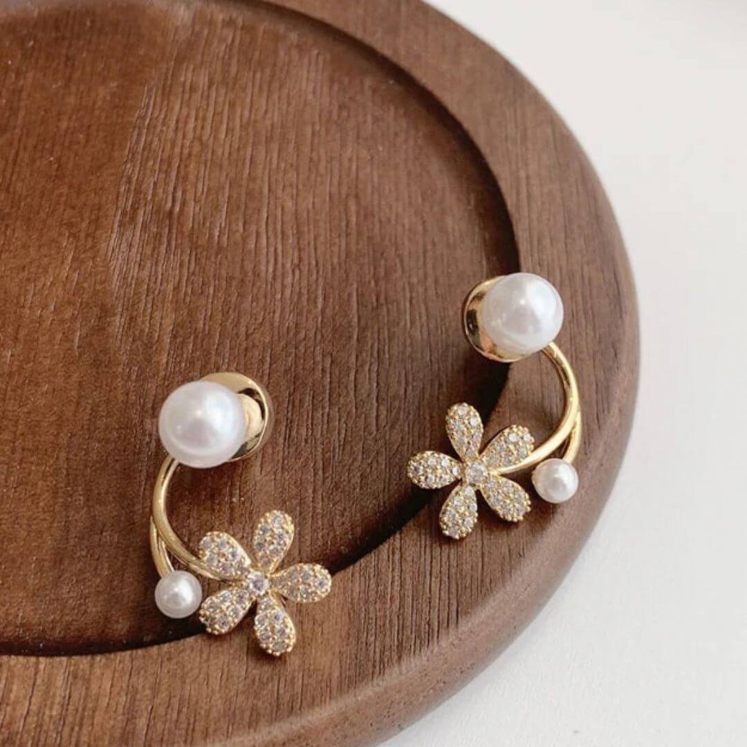 Dainty Pearl Floral Earrings Women - Diane Jewelry