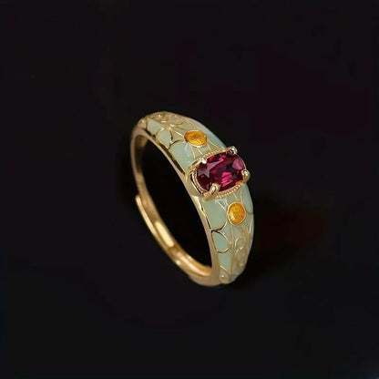 Vintage Enamel Gemstone Ring Silver - Diane Jewelry