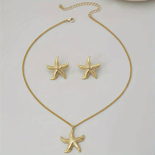 Gold Starfish Necklace Earring Set - Diane Jewelry