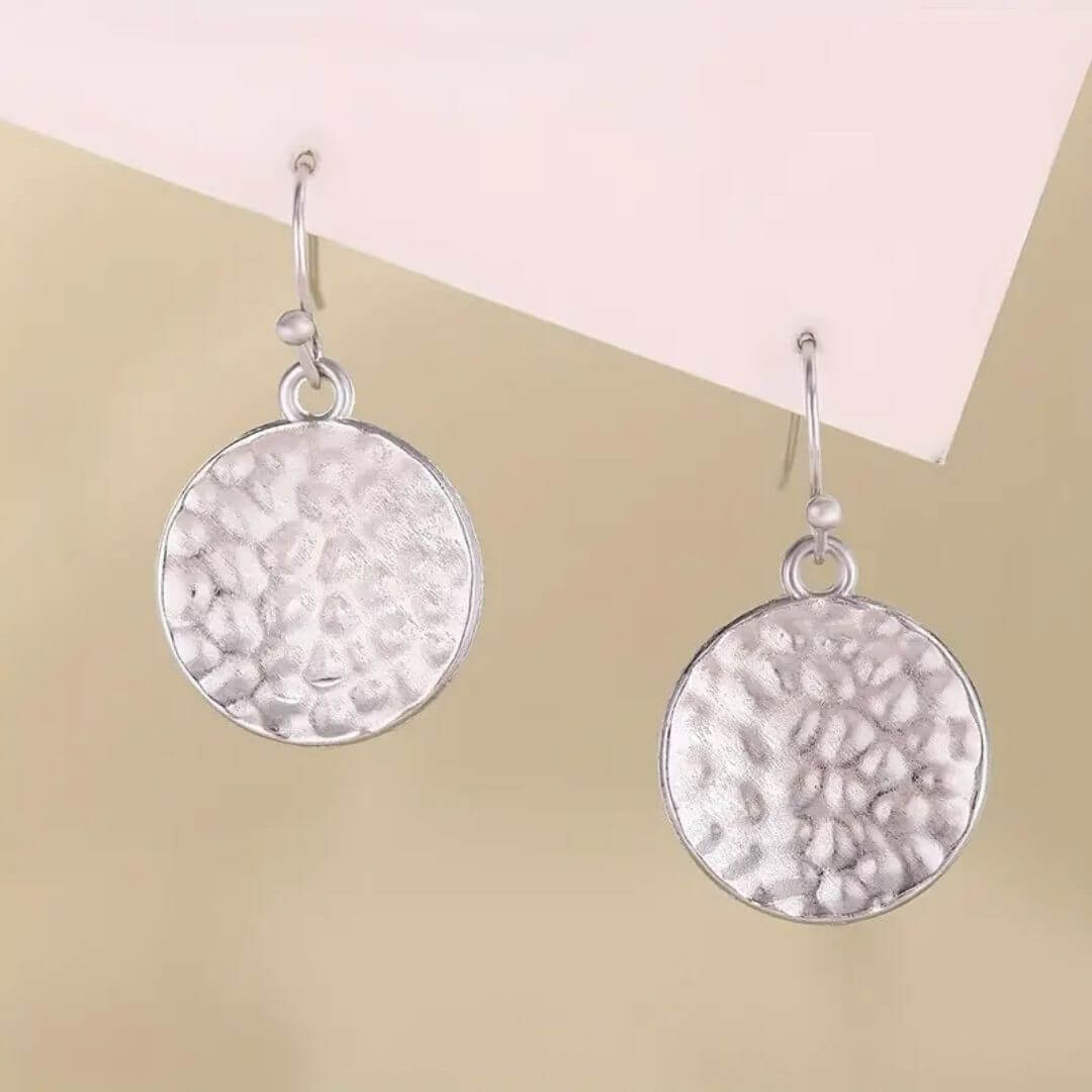 Rustic Textured Drop Earrings Silver - Diane Jewelry