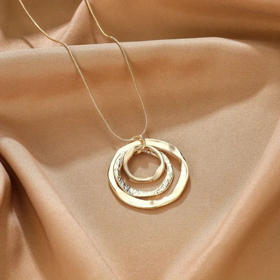 Gold Textured Circle Pendant Necklace - Diane Jewelry