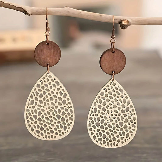 Wooden Teardrop Dangle Earrings Women - Diane Jewelry