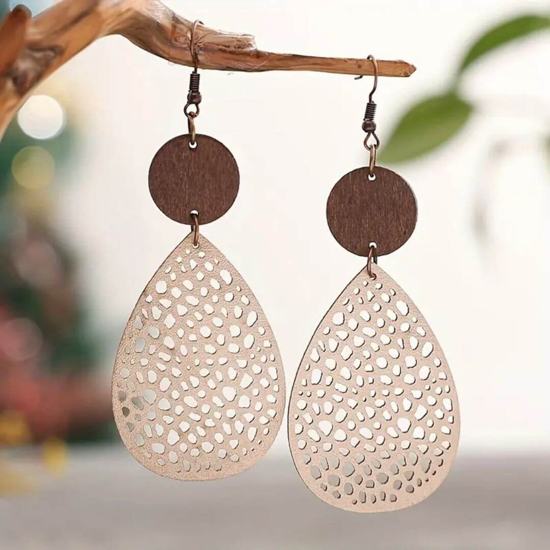 Wooden Teardrop Dangle Earrings Women - Diane Jewelry