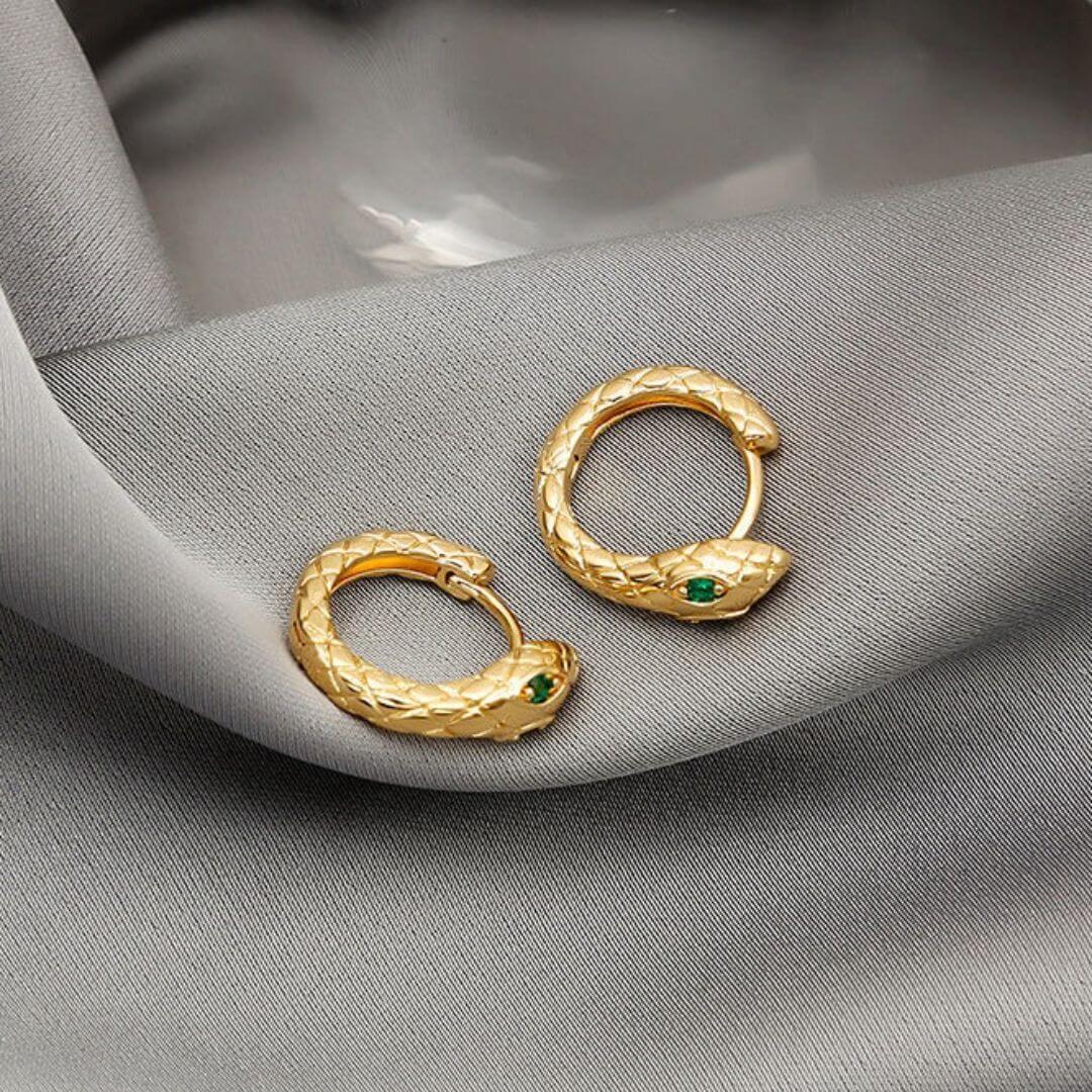 Green Gold Snake Hoop Earrings - Diane Jewelry
