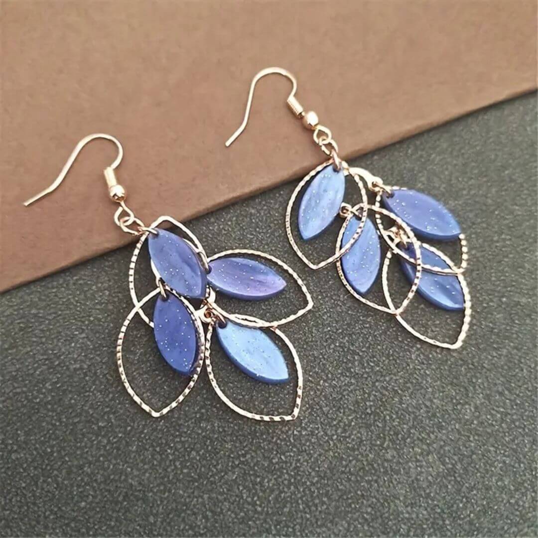 Gold Glitter Leaf Drop Earrings - Diane Jewelry