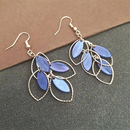 Gold Glitter Leaf Drop Earrings - Diane Jewelry