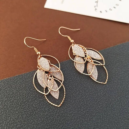 Gold Glitter Leaf Drop Earrings - Diane Jewelry
