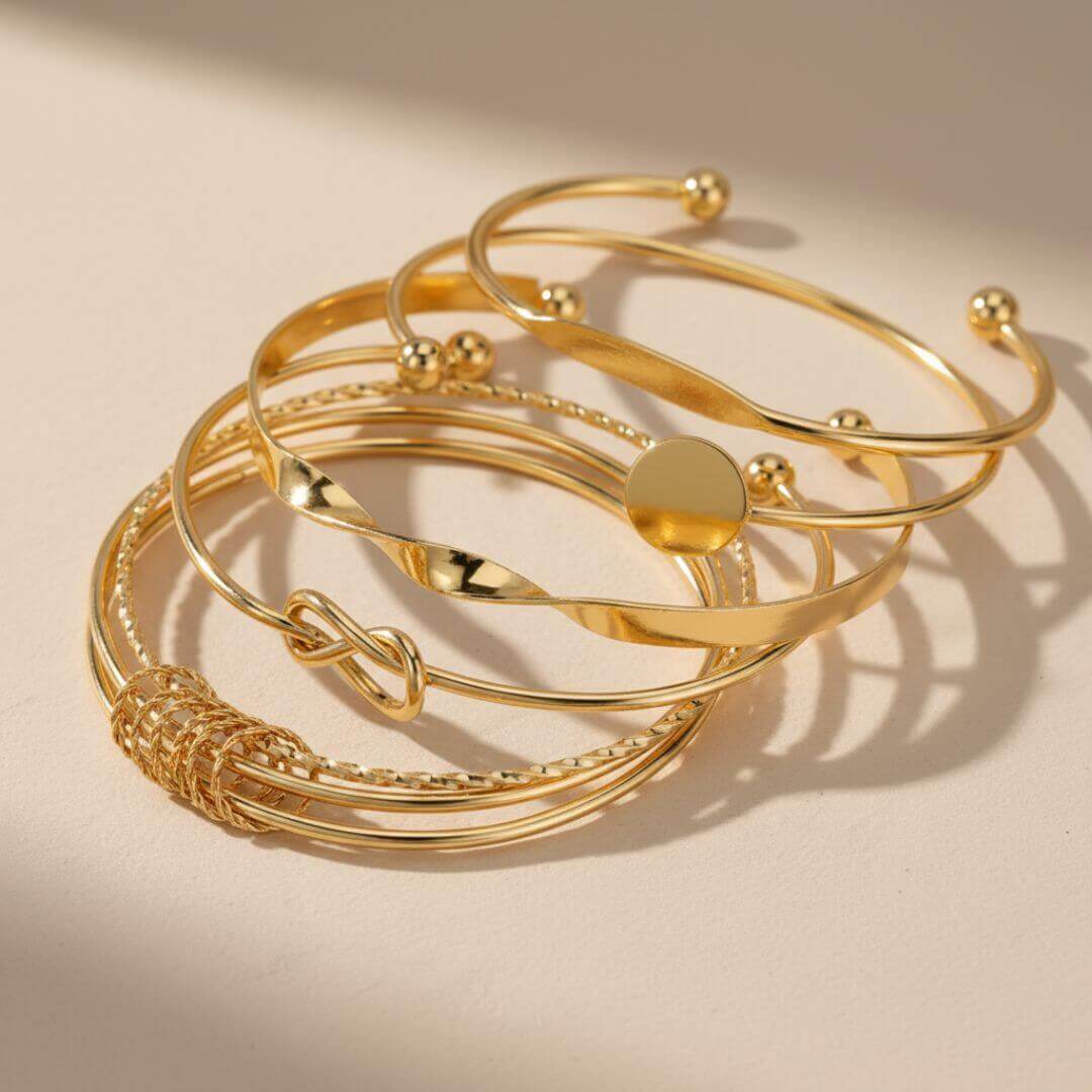 Minimalist Gold Bangle Bracelet Set Emma & Noah Jewelry