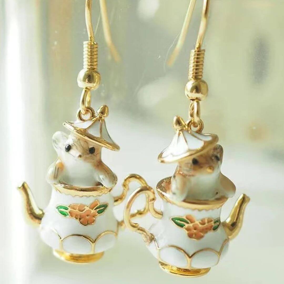 Cute Teapot Animal Dangle Earrings - Diane Jewelry