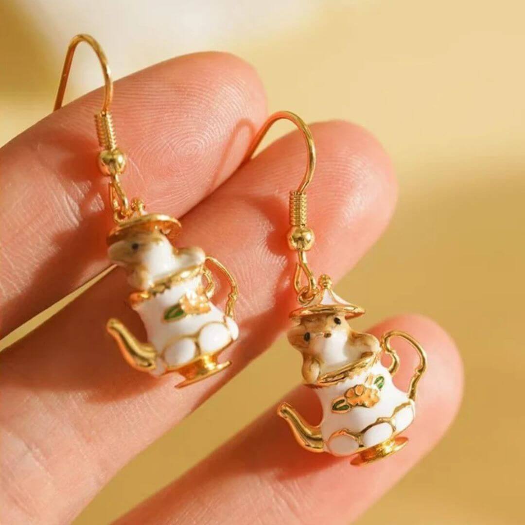 Cute Teapot Animal Dangle Earrings - Diane Jewelry