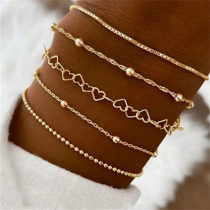 Silver Heart Layered Bracelet Set - Diane Jewelry
