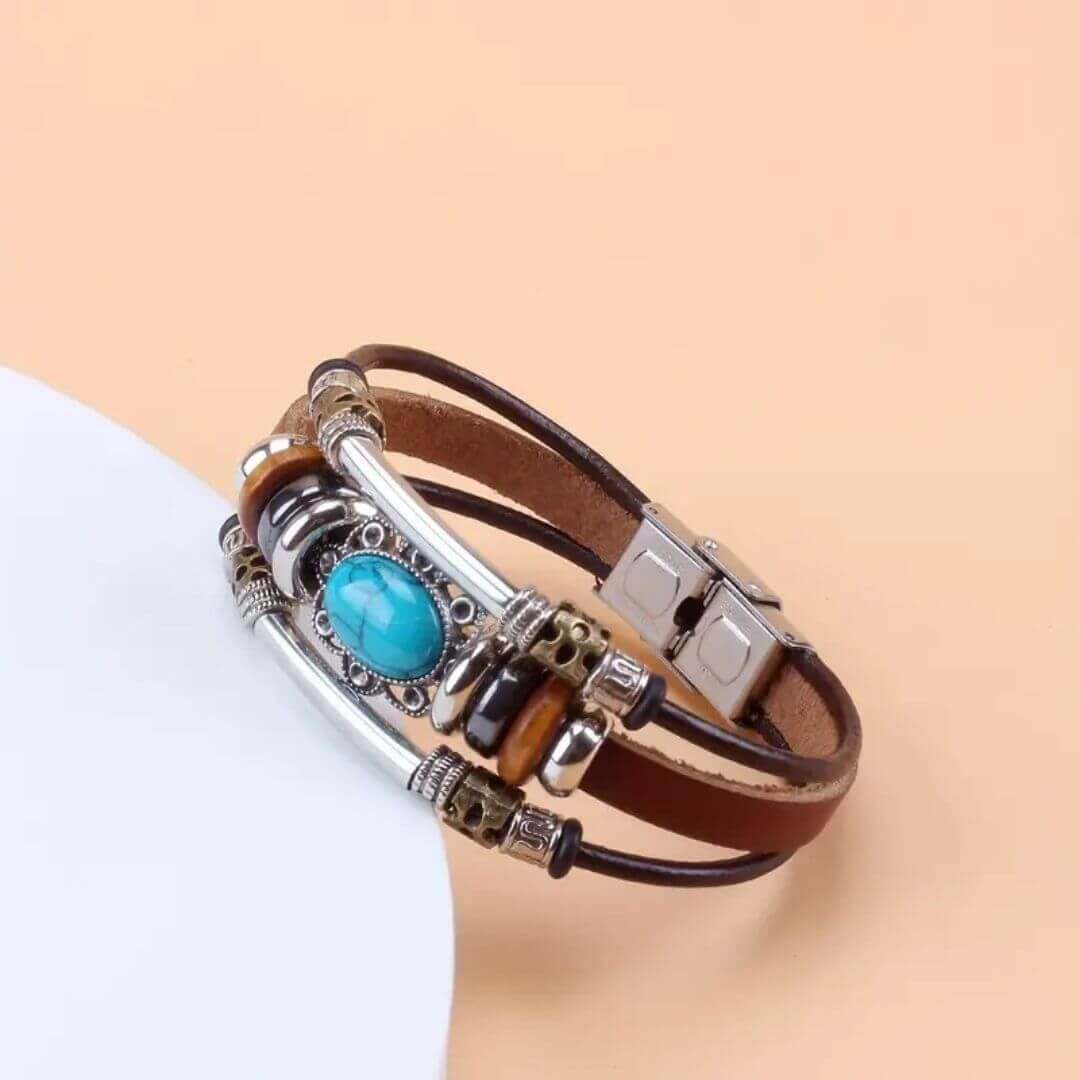 Turquoise Beaded Leather Bracelet - Diane Jewelry