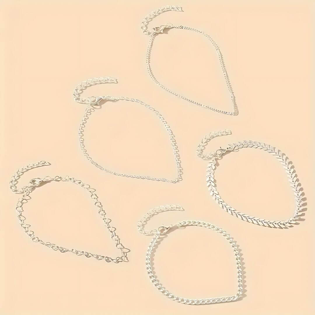 Layered Silver Chain Anklet Set - Diane Jewelry