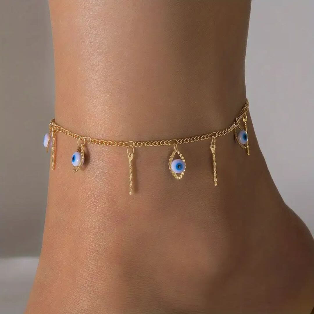 Gold Evil Eye Charm Anklet - Diane Jewelry