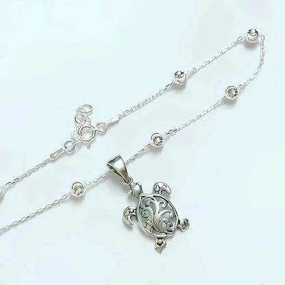 Silver Turtle Pendant Chain Anklet - Diane Jewelry