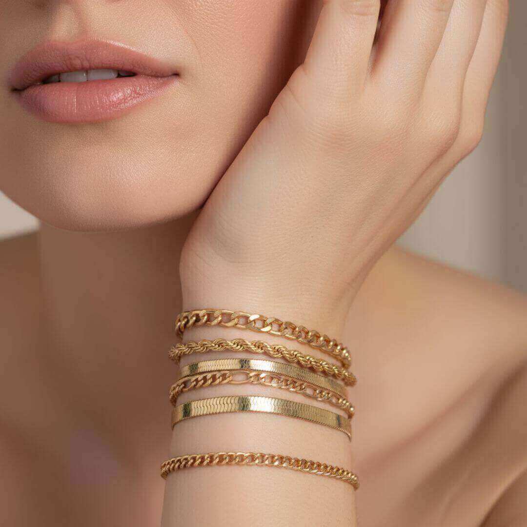 Gold Chain Stackable Bracelet Set Emma & Noah Jewelry