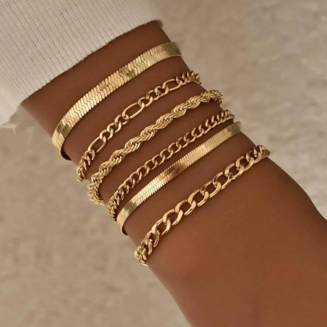 Gold Chain Stackable Bracelet Set - Diane Jewelry