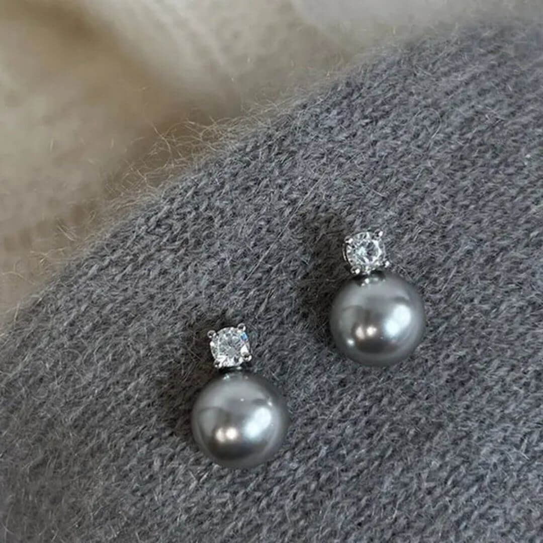 Gray Pearl Stud Drop Earrings Diane Jewelry
