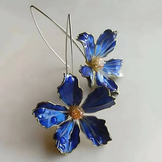 Blue Flower Enamel Dangle Earrings - Diane Jewelry